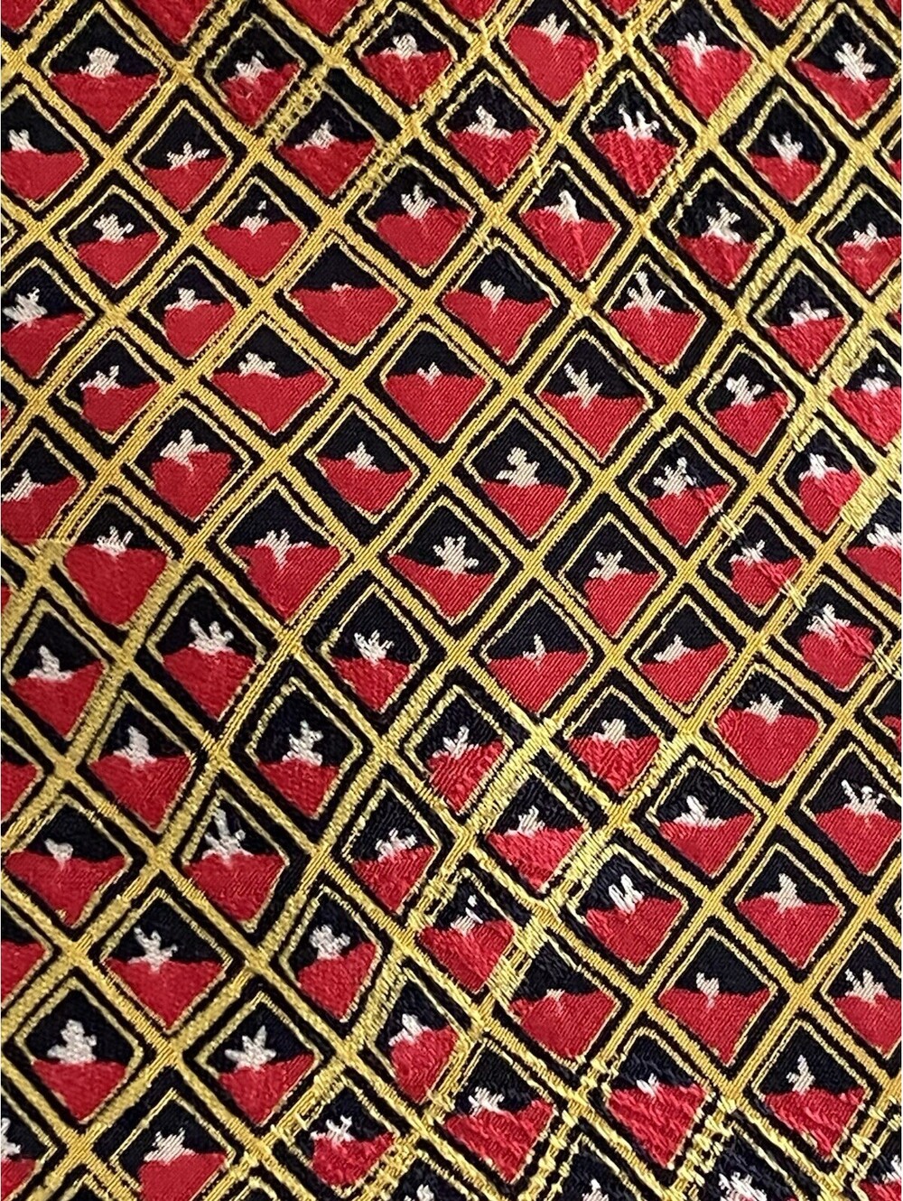 Brioni Roma Silk Tie Made in Italy Geometric Diamond Pattern Red Gold Black